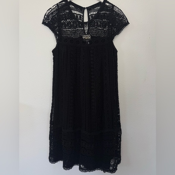 Anthropologie Maeve Ruby Black Crochet Elegant Black Mini Dress Size S Small - Picture 5 of 11